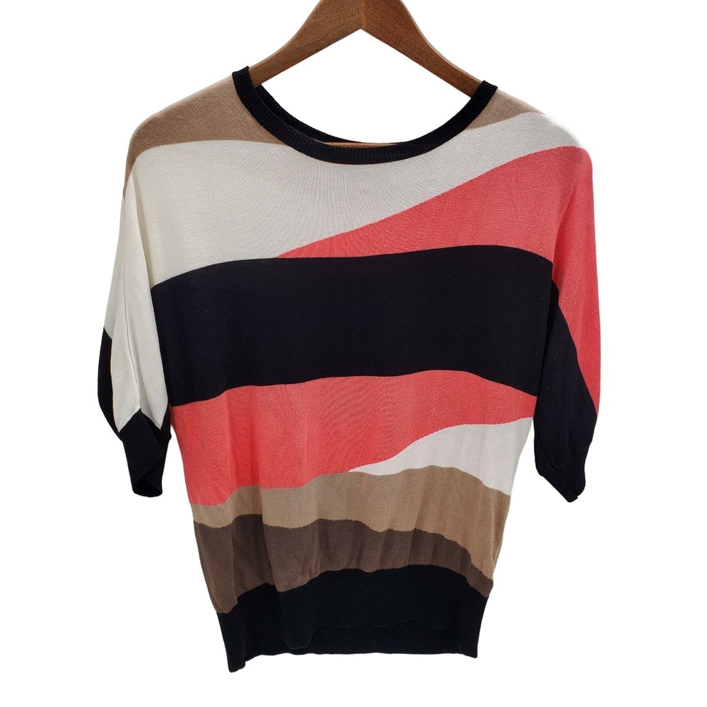 Renuar Womens S Colorblock Knit Top Modern Retro Chic Soft Lightweight